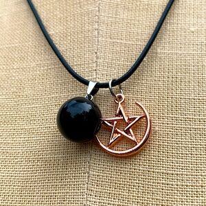 🔮 Handmade Orb Stone Amulet with Pentagram Star & Moon Charm 🔮